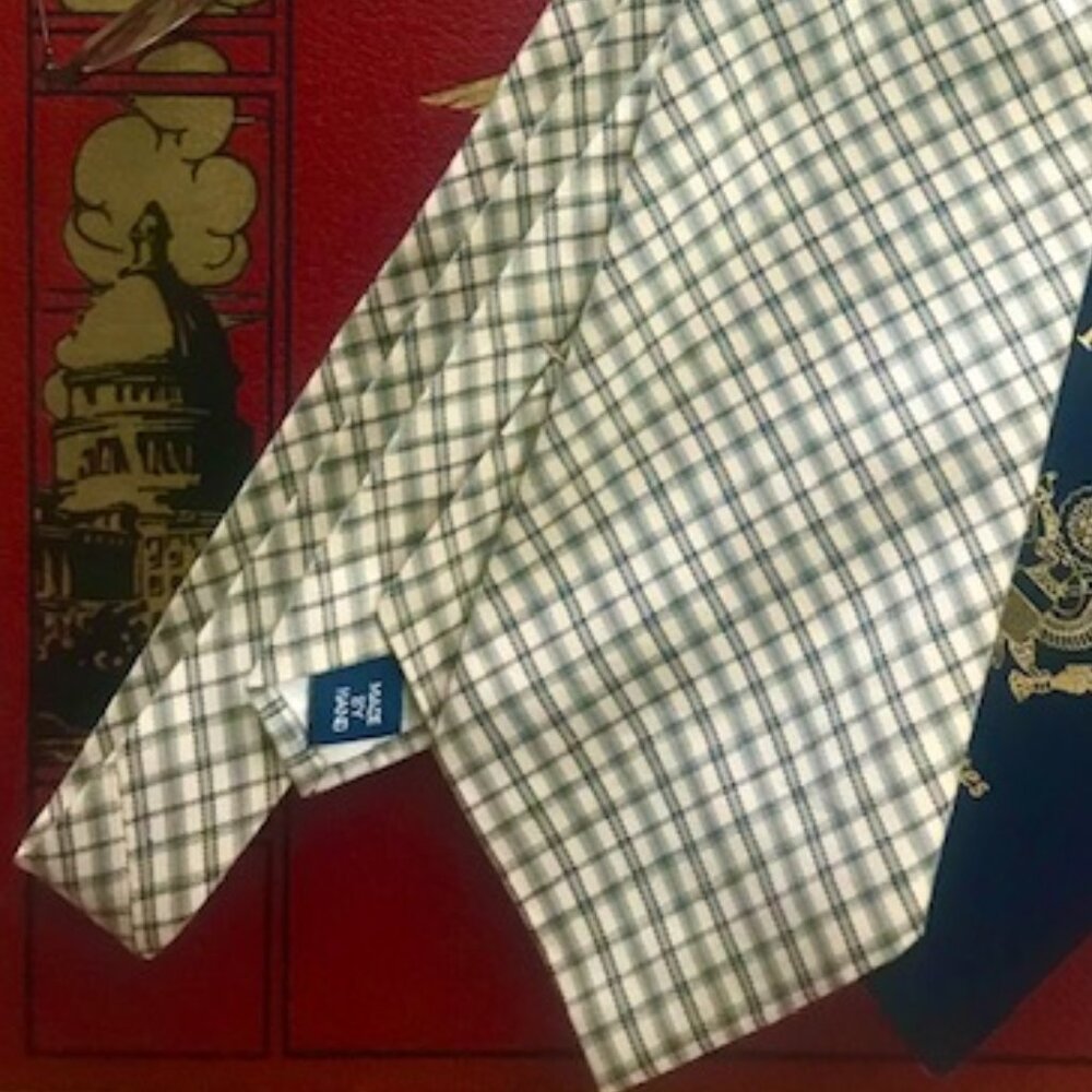 RALPH LAUREN POLO HANDMADE VINTAGE MEN'S TIE (COTTON) IVORY GREEN BLUE PLAID